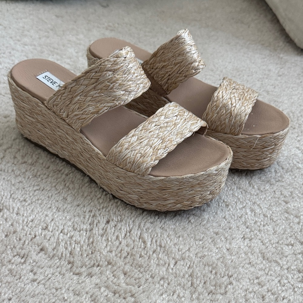 Steve Madden Natural Woven Platform Slides